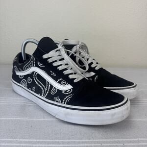 Vans Old Skool Peace Paisley Suede Canvas Lace Up Skate Sneakers Black White 11